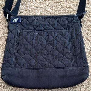 Lands End Black Quilted Black Medium Crossbody Bag Purse
